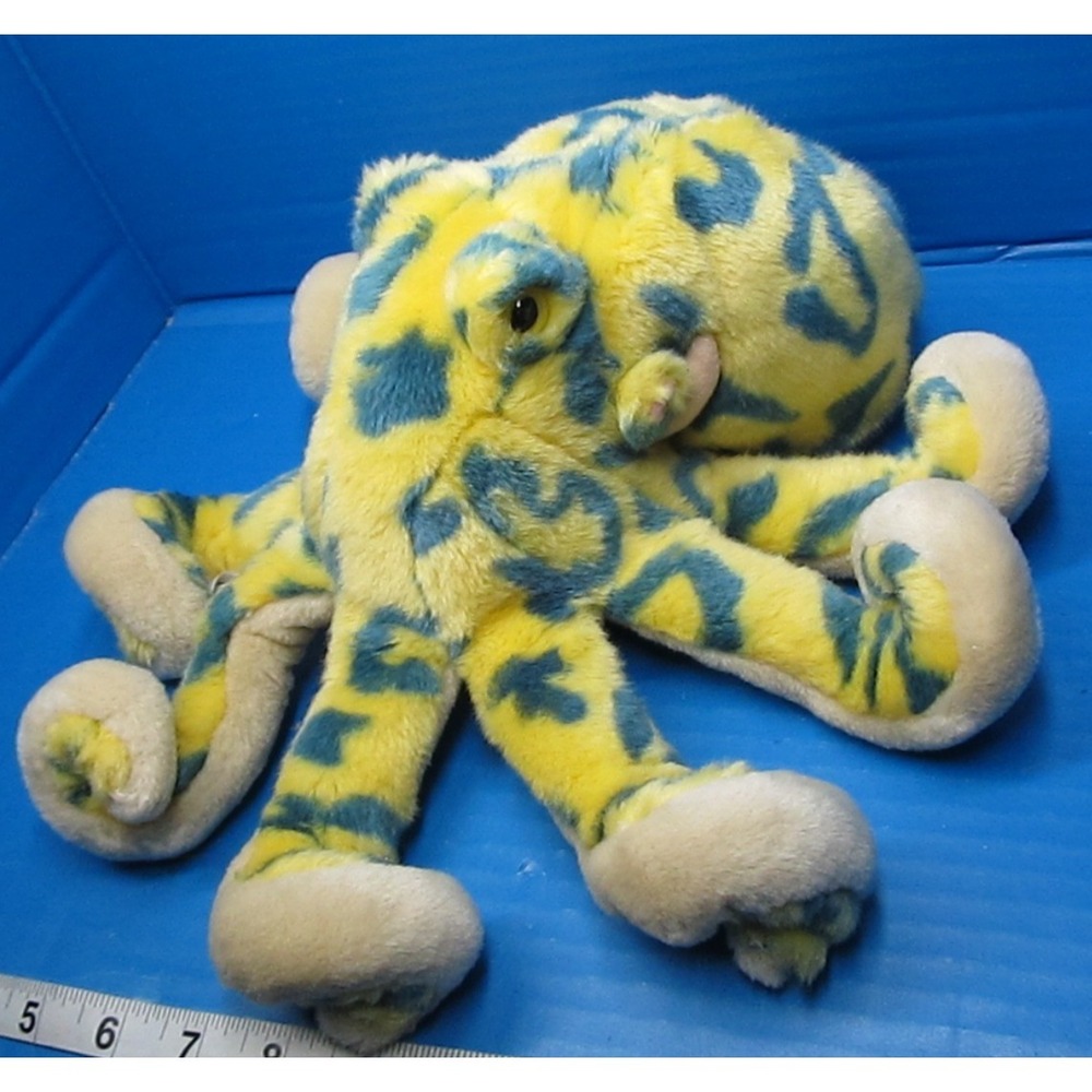 K & M International Yellow Blue Octopus Plush Stuffed Animal Toy 11"